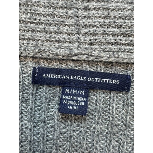American Eagle Outfitters Mens Cardigan Sweater M/M Gray Cotton Wool Blend Knitw - Picture 2 of 9